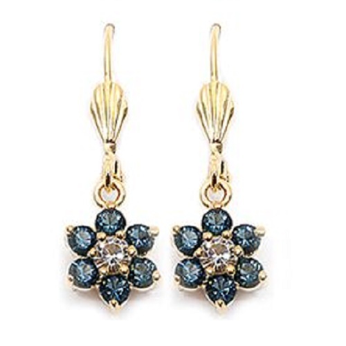 Boucles d'oreilles Fleur Saphir Cz 30mm Finition Or 18 Carats