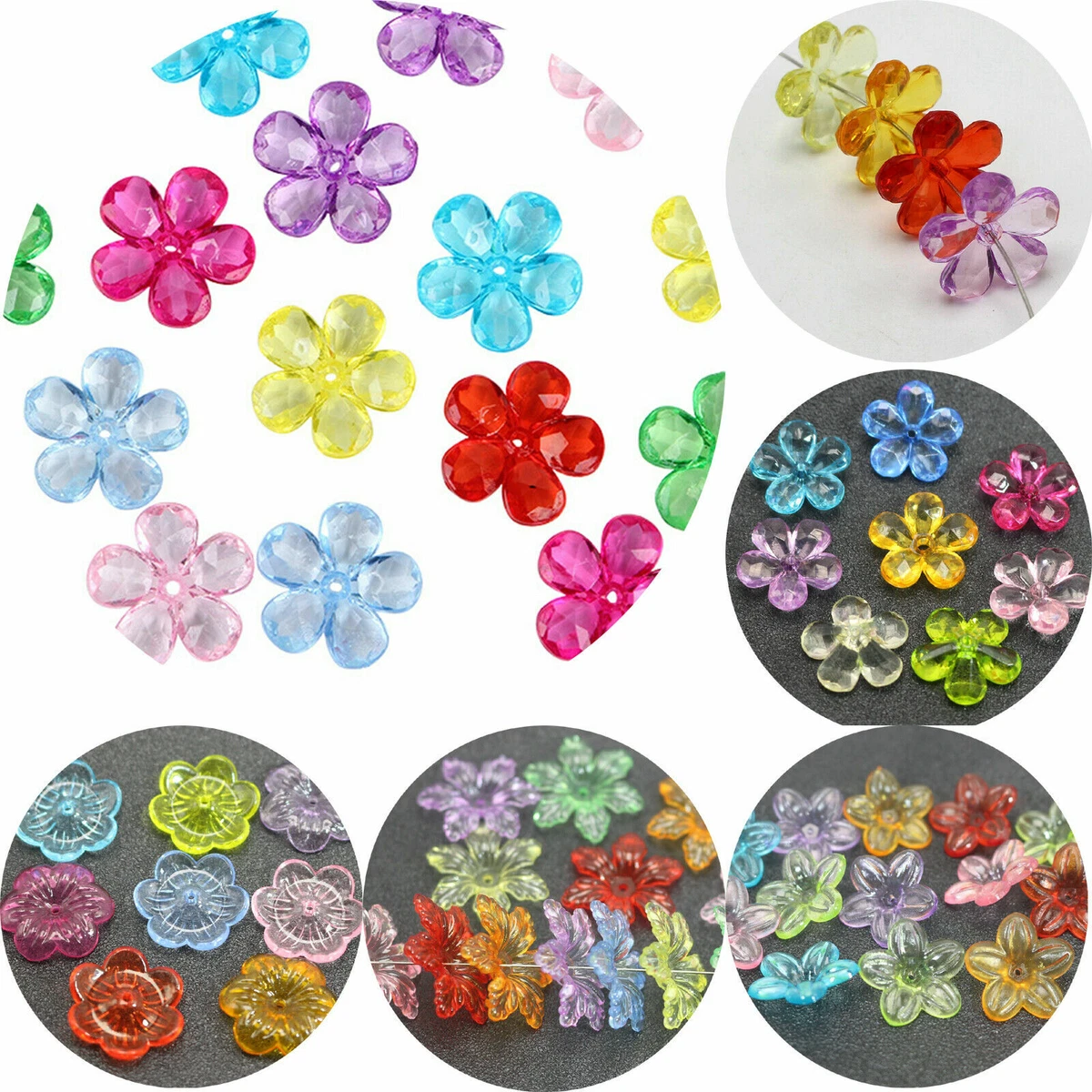 Craft DIY Mixed Colour Transparent Acrylic Various Flower Beads Center Hole  Bead