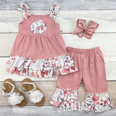 OOh La Llama Casey Shirt w/Capri Ruffle Ruffles Pants Set Adorable New 