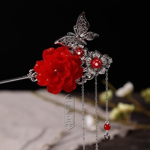 Borlas de flores chinas hechas a mano horquilla paso agitar cuentas broche para el cabello - Imagen 9 de 16