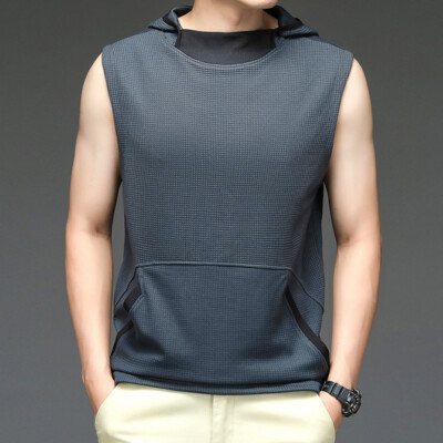 Mens Hooded Tank Top Stretch T-Shirt Sleeves SPORTS Gym