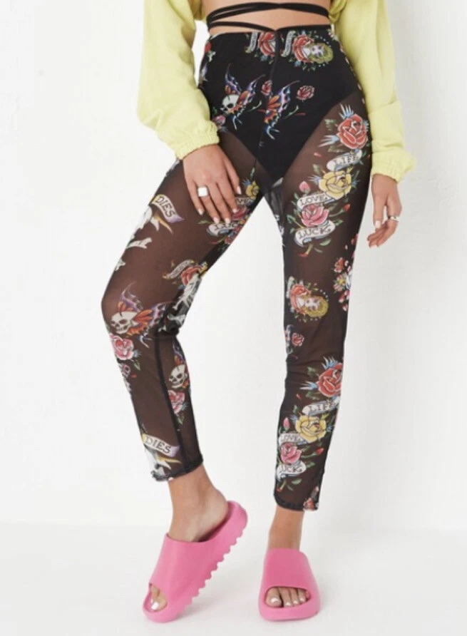 Ed Hardy x Missguided | Mesh Graphic Leggings RRP £32 sizes 8-12