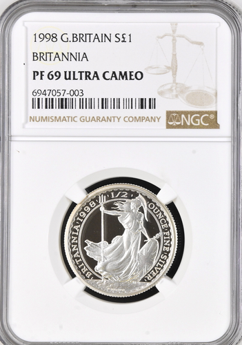 1998 Britannia Silver Proof £1 One Pound NGC PF69 1/2oz Great Britain