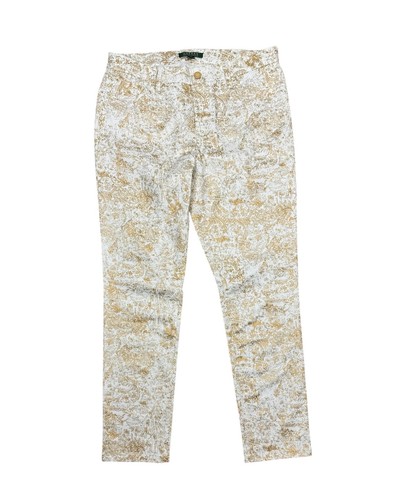 Lauren Ralph Lauren Chino Pants Gold Paisley Printed size 10 - Picture 11 of 17