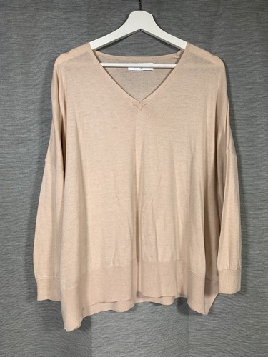 Maglione Paisie Plumo Jack taglia L/XL beige pipistrello scollo a V boxy maglia sottile arty - Foto 2 di 14