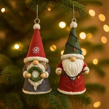 2-Pack Christmas Gnomes Hanging Ornaments, Hand-Painted Resin Decorations wit...