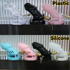 Silicone Male Chastity Device Cage Belt Small Large Pink Black Clear with Rings