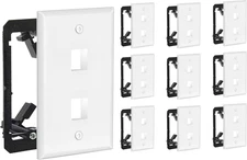 2 Port Keystone Wall Plate, 10-Pack, Includes Low Voltage Mounting Brackets, for