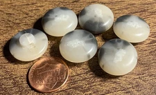 Set of 6 Vtg NOS Sturdy Glossy Beige Gray Plastic Shank Buttons 19mm 3/4" 16112