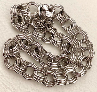 Vintage Box Clasp TRIPLE Link, Charm Bracelet Sterling Silver unisex signed A&Z