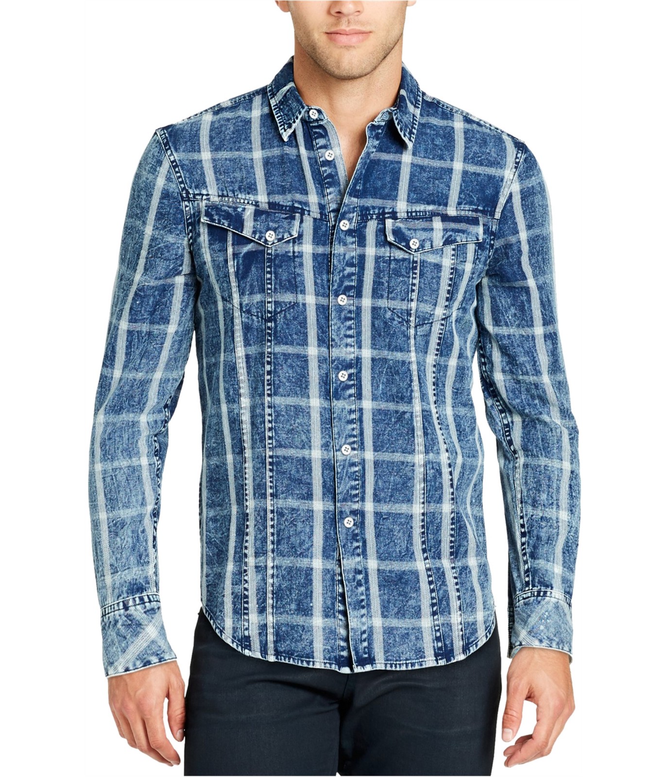 Мужская джинсовая рубашка на пуговицах с сетчатым рисунком William Rast, синяя, большого размера