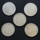 5 Lot - 1921 Morgan Silver Dollars - 90% Silver - Very Fine Cond - Mixed Mints
