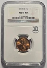 1945-D LINCOLN WHEAT CENT (1C) NGC MS 66 RD Certified Coin