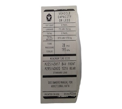 #ad CHRYSLER TIRE PRESSURE LABEL 5264900AA NEW OEM 5264900AA $19.61