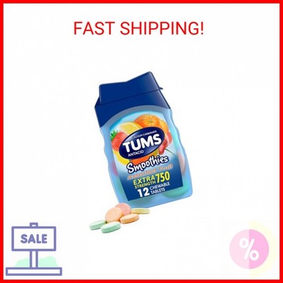 TUMS Smoothies Extra Strength Antacid Chewable Tablets for Heartburn Relief, Ass