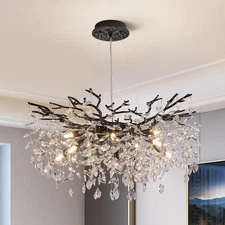 Modern Tree Branch Crystal Chandelier Luxury Black 10-Light Pendant Lighting 30"