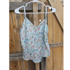 Secret Treasures Blue Floral Satin Cami Sleepwear Top V-Neck Women  s L