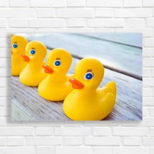 Charming Rubber Ducks For Wooden Bathrooms Canvas Print Large Picture Wall Art