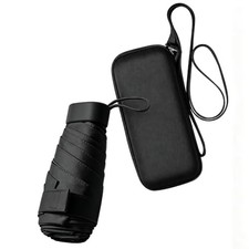 Mini Sun Umbrella for Purse With Case Black