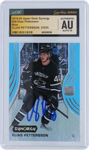 Elias Pettersson Canucks Signed '19-20 Upper Deck Synergy #38 CGC Auto 10 Card