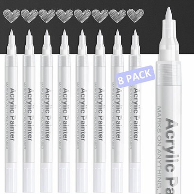 White Acrylic Paint Pens Extra Fine Point 8 Pack