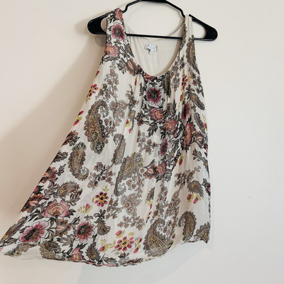 H Trend 100% Silk Tank Top Sz M Made in Italy Sheer Floral Paisley Flowy Lined