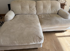 Dunelm Beige Fabric Sofa with Chaise Contemporary High Back 3-Seater Used