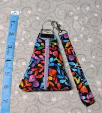 Handmade Zipper Triangle Keychain Coin Purse Wristlet Black W/ Music Print