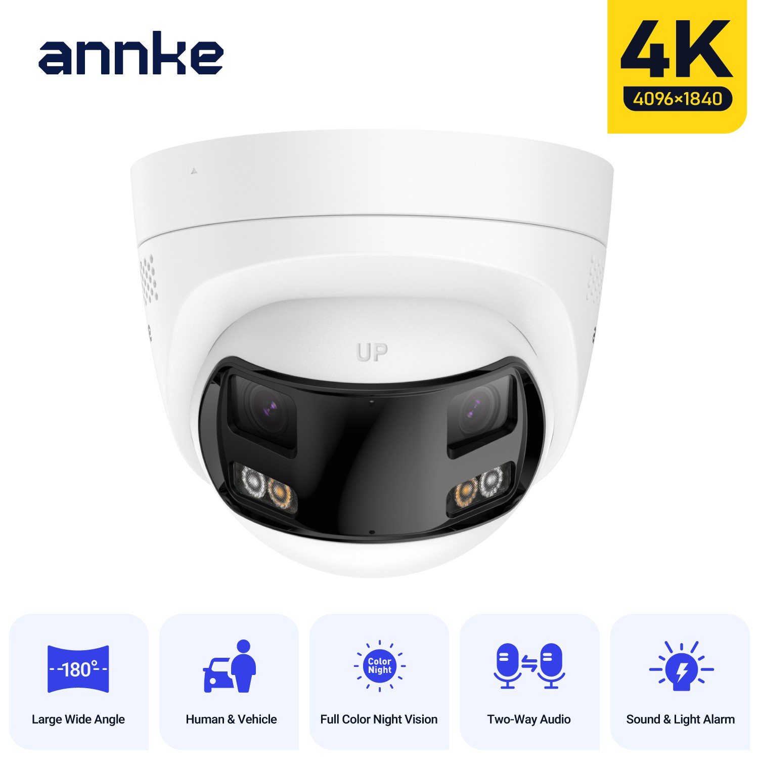 ANNKE 4K POE Security Camera Dual Lens 180&deg; View 2-Way Audio Color Night Vision