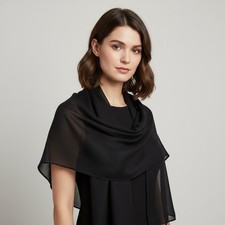 Victorian Black Glazed Cotton Mourning Scarf With Hand-Rolled Edges 39x24