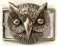 Vintage Owl Face Belt Buckle Bird Silver Tone Non-Ferrous/NOT Magnetic Metal