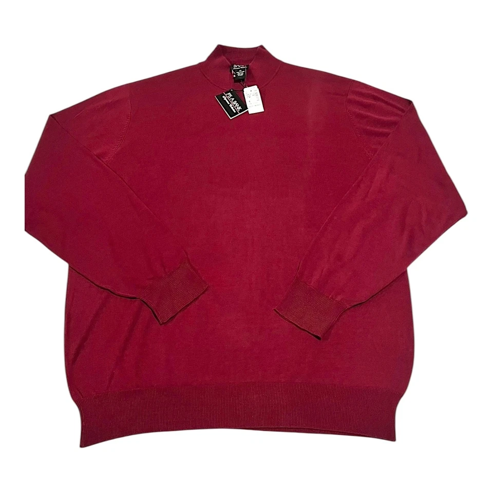 全新带标签 Jos A Bank 男式 XL 100% 真丝勃艮第模拟领套衫毛衣 — 第 3/4 张图片