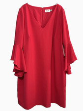 Eliza J Women's Pink V-Neck Crepe Shift Dress Oversized Bell Sleeves Size 18W