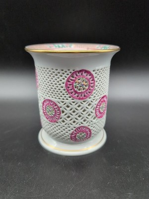 Herend Vase Wales doppelwandig rosa Blumen Gold Modell 6415 28-11 Porzellan Vase