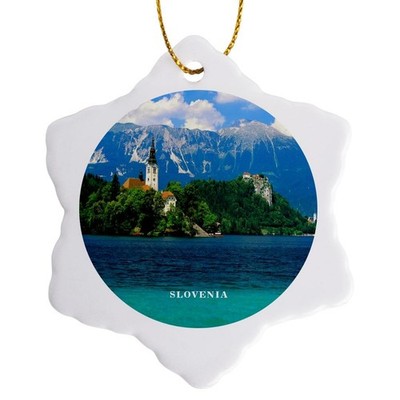 3dRose ORN_61936_1 Lake Bled Slovenia-Snowflake Ornament, Porcelain, 3-Inch