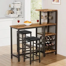 Bar Table And Chairs Set For 2 Tall Kitchen Counter Dining With Storage Shelves