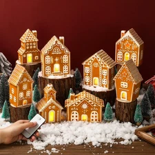 29 PCS LED Gingerbread Christmas Village Sets 8 Lighted Ceramic Gingerbread V...