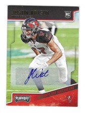 2018 PLAYOFF #267 JUSTIN WATSON AUTOGRAPH ROOKIE FOOTBALL CARD (NM-MT)