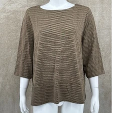 J Jill Top Womens XL Brown Tan Geometric Ponte Knit Stretch 3/4 Sleeves Office