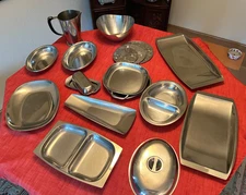 Set of 15+ Gense + Gabis Stainless Steel Serving Pieces/Atomic Trivets ca 1960s