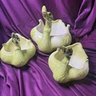 3 Vintage 1950s Hull Pottery Swan planter candy bowl dish Mother W/babies Green