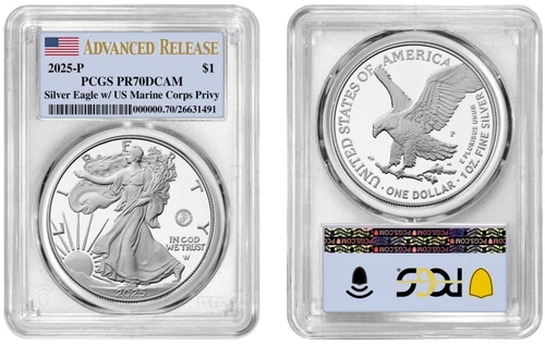 2025 P Silver American Eagle $1 Marine Privy PCGS PR70DCAM Advanced Release #695