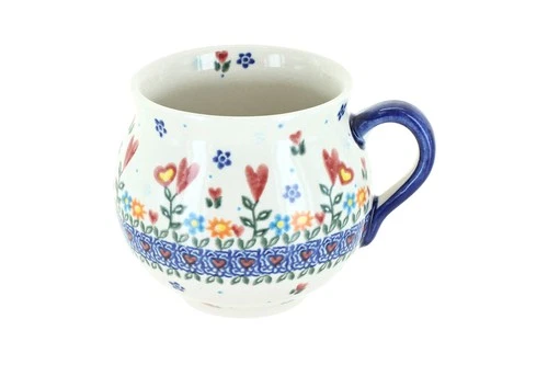 Blue Rose Polish Pottery Hearts & Flowers Bubble Mug