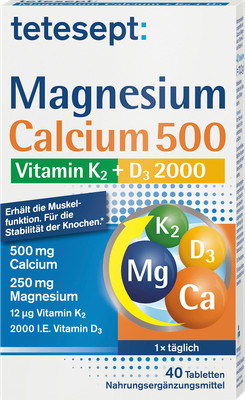 tetesept Magnesium Calcium Vitamin K+D Tablets 40, 73,2g
