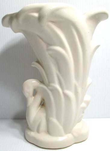 Vintage McCoy Pottery Vase Swan Creamy White 9 1/4" Tall