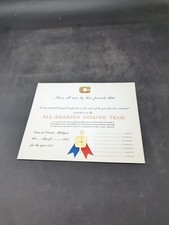 1938 Dealership Sales Selling  Team Certificate Detroit Michigan Vintage