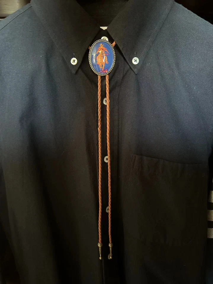 Corbata bolo vaquero a caballo occidental vintage para hombre collar de boda cordón de cuero Foto 4 de 4