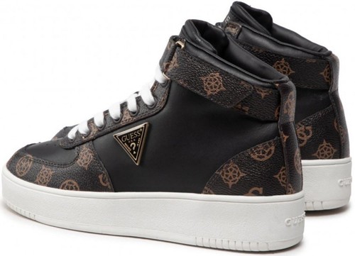 Guess Vyves Black Brown 4G Logo Leather Womens High Top Trainers - Picture 4 of 6