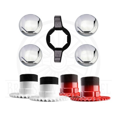 Hex Chrome Knock Off Spinner Caps + Adapters for Lowriders | Set of 4 + Wrench