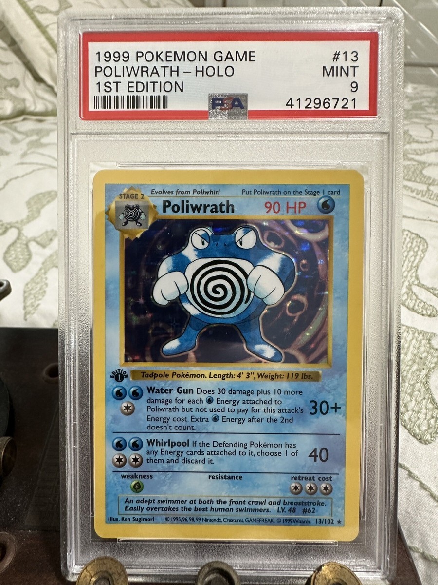 PSA 9 1st edition Shadowless Poliwrath 💧 13/102 💎 Holo MINT RARE